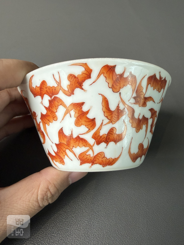 清 矾红百蝠纹套杯一组十件 - 图36